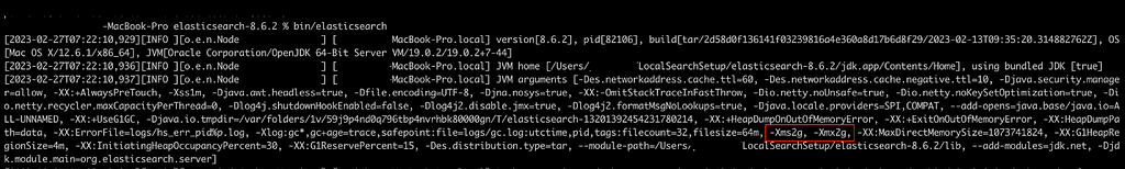 JVM arguments in Elasticsearch logs.