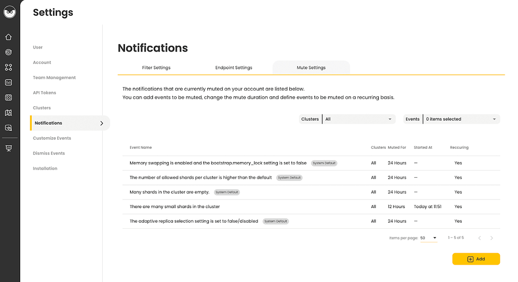 AutoOps Notifications Settings Tab