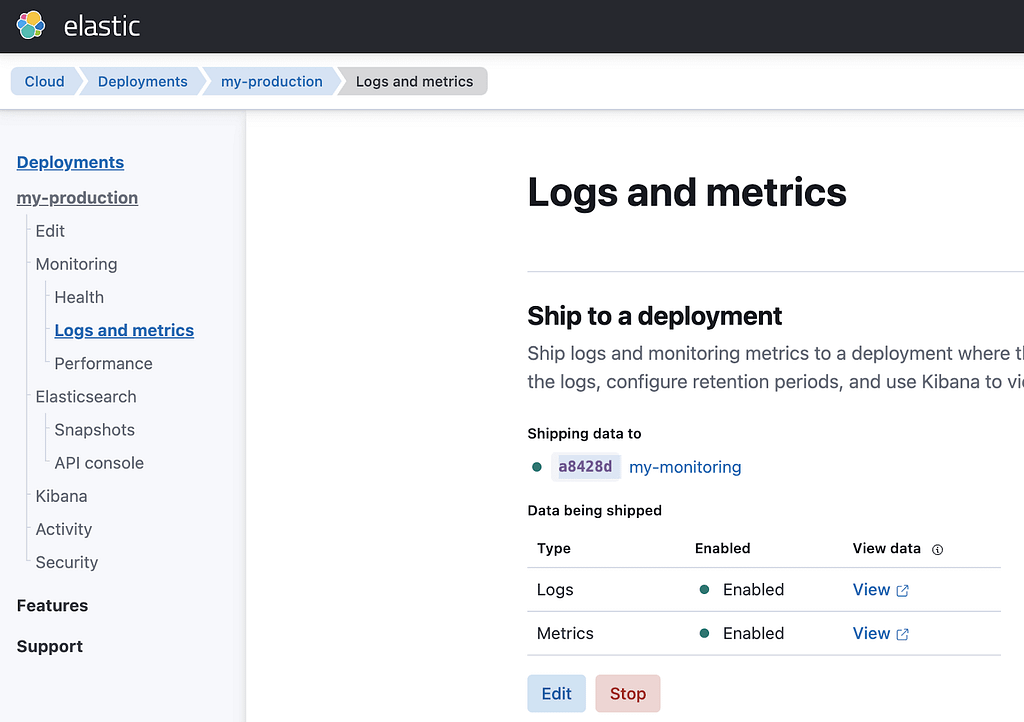 Shipping logs and metrics to a monitoring cluster.