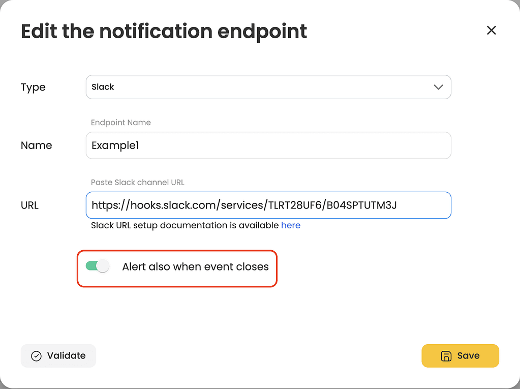 Edit notifications endpoint on Opster AutoOps.