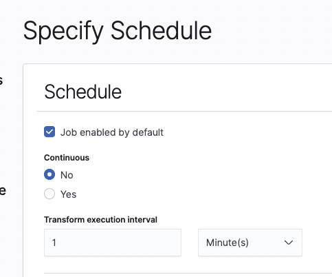 Step 5 to create transforms in OpenSearch: specify schedule.
