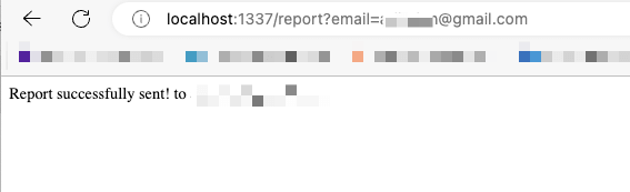 Report successfully sent screen on localhost.