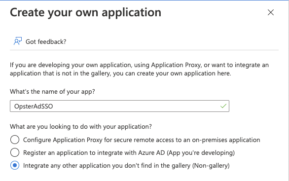 Select “Create your own application” on Azure.