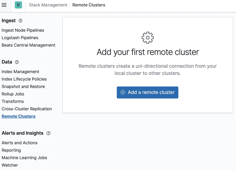 Adding the first Elasticsearch remote cluster from stack management