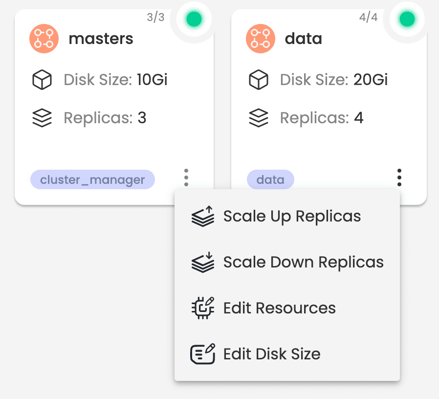 Where to find the quick actions button on the Opster Management Console (OMC).