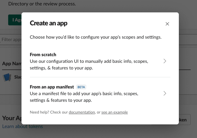 Select “From Scratch” when creating an incoming webhook with the purpose of setting a slack channel for AutoOps notifications.