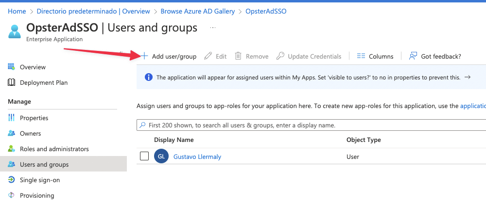 Adding users to the application when creating a new Enterprise Application on Azure. 