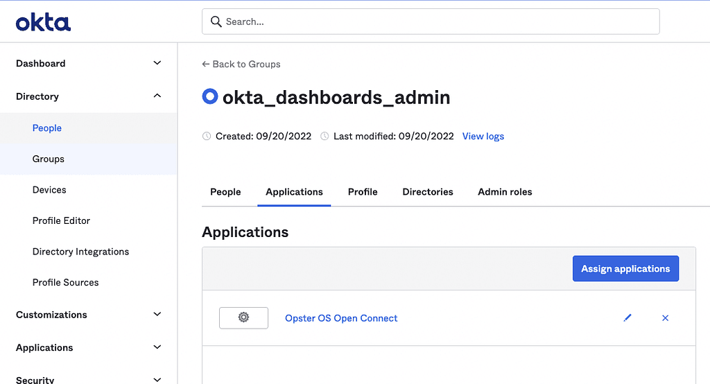 Assigning your Group to the Application when creating Okta groups.