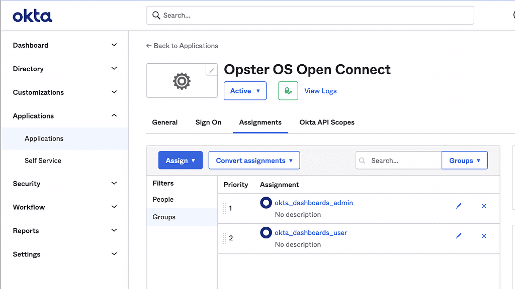 Assign the Groups created to Okta