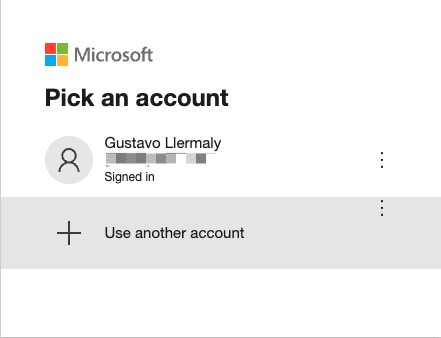 Picking an account on Microsoft.