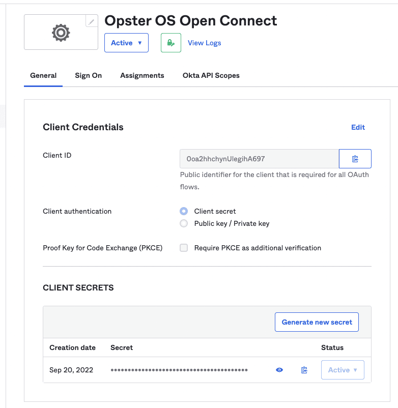 OS Open Connect General tab.